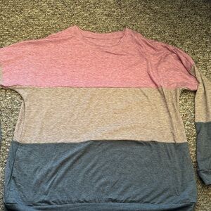 Amazon Women's Long Sleeve Color Block Tee - Pink, Tan, Gray
